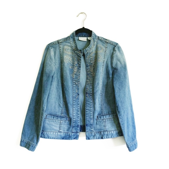 Chico’s Golden Paisley Studded Denim Jacket Ombre Medium - Picture 4 of 10